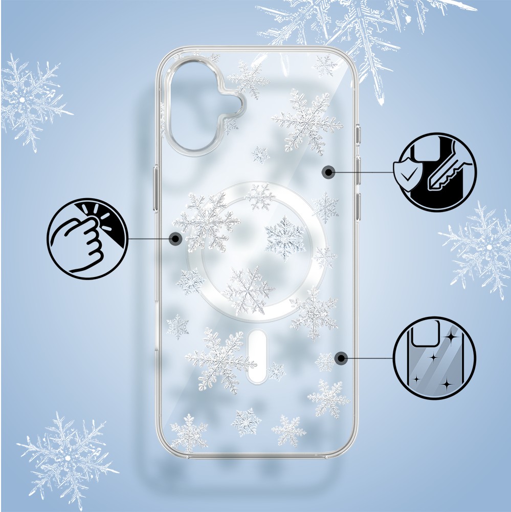 Etui do iPhone 16 z MagSafe, Zimowa Magia, Delikatne płatki śniegu, przeźroczyste2