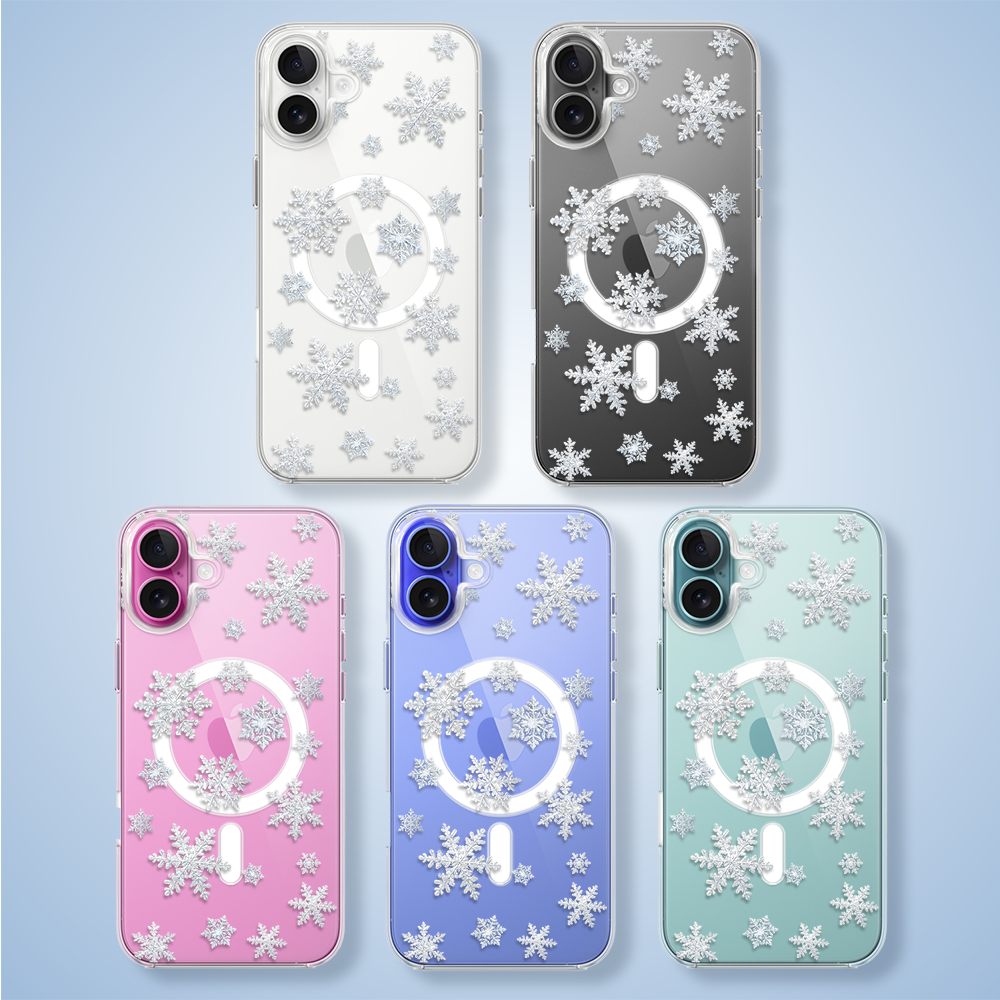 Etui do iPhone 16 z MagSafe, Zimowa Magia, Delikatne płatki śniegu, przeźroczyste3