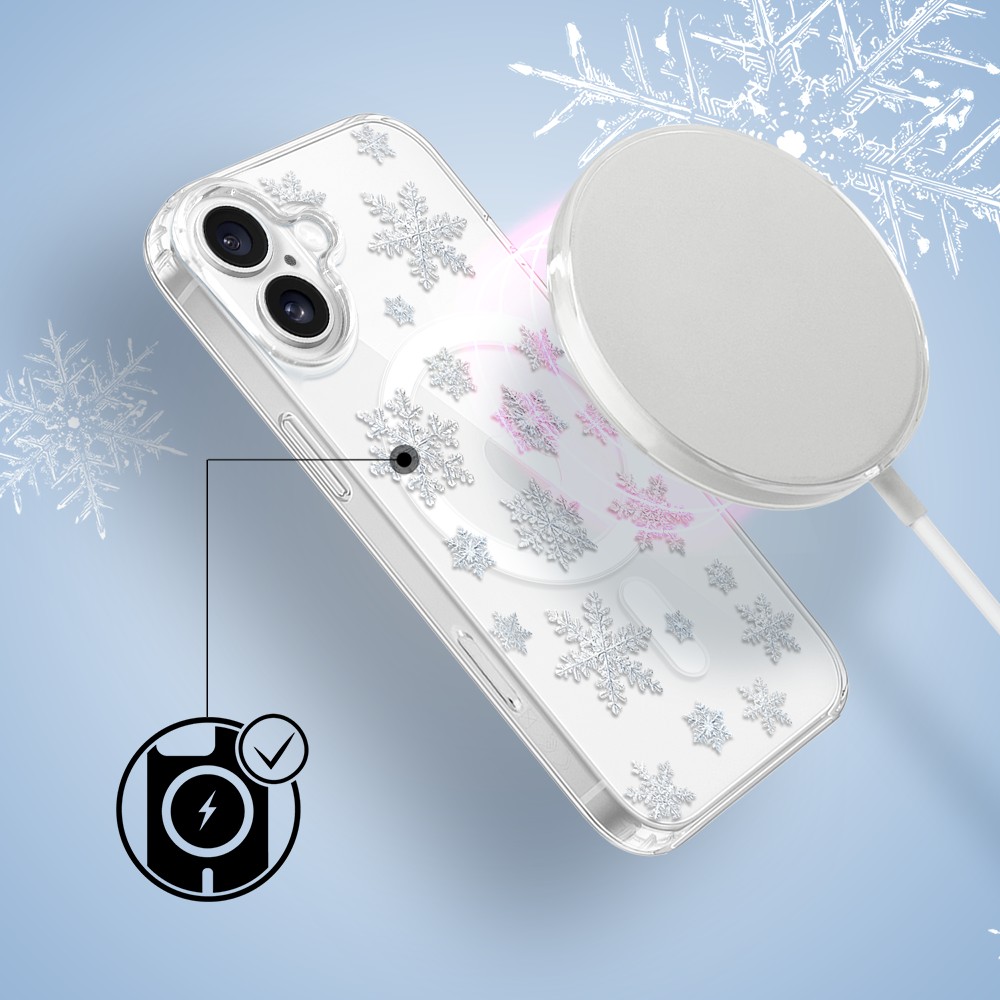 Etui do iPhone 16 z MagSafe, Zimowa Magia, Delikatne płatki śniegu, przeźroczyste4