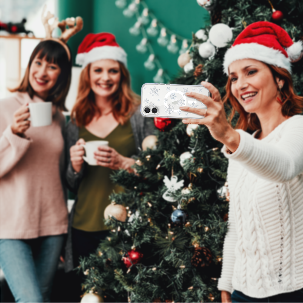 Etui do iPhone 16 z MagSafe, Zimowa Magia, Delikatne płatki śniegu, przeźroczyste6