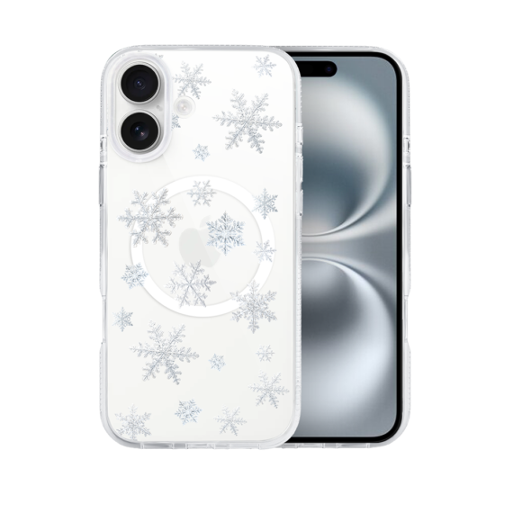 etui do iphone 16 z magsafe, zimowa magia, delikatne płatki śniegu, przeźroczyste