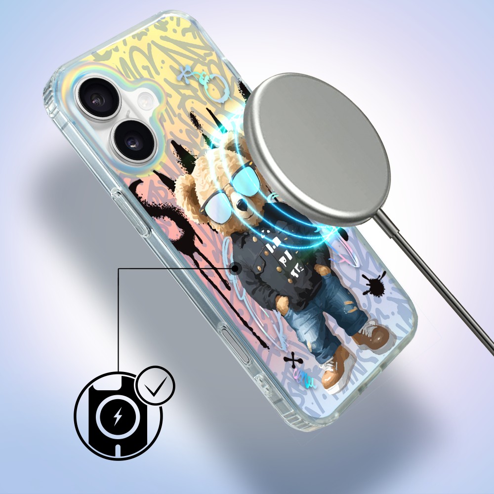 Etui do iPhone 17 MagSafe Bear With Me, Graffiti Boy, artystyczny miś, zmieniające kolor - nowe (8)