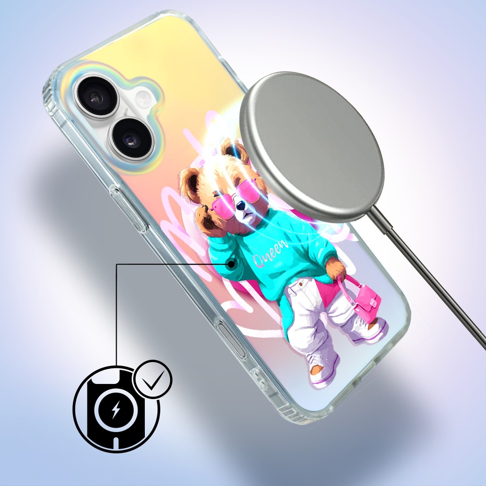 Etui do iPhone 17 MagSafe Bear With Me, Pink Queen, stylowy miś, zmieniające kolor (3)