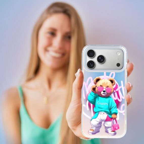 Etui do iPhone 17 Pro Max MagSafe Bear With Me, Pink Queen, stylowy miś, zmieniające kolor (2)