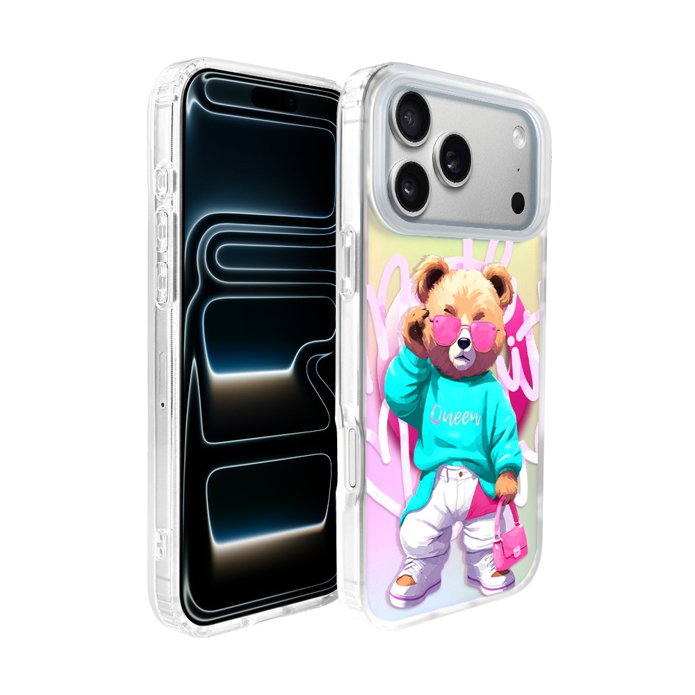 Etui do iPhone 17 Pro Max MagSafe Bear With Me, Pink Queen, stylowy miś, zmieniające kolor