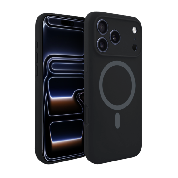 Etui do iPhone 17 Pro, silikonowe z MagSafe, mikrofibra soft touch z osłoną na aparat, czarne (6)