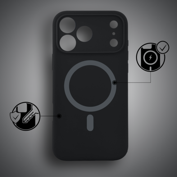 Etui do iPhone 17 Pro, silikonowe z MagSafe, mikrofibra soft touch z osłoną na aparat, czarne (7)