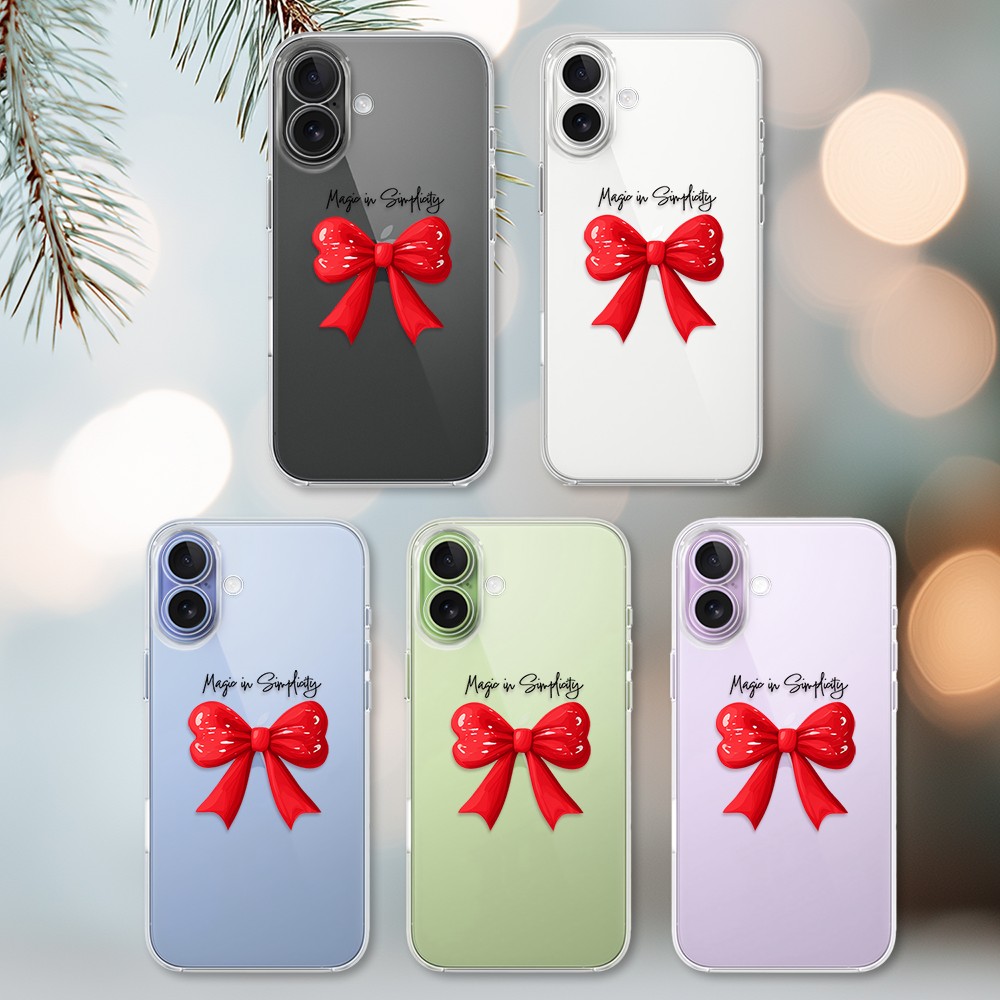 Etui do iPhone 17, Przytulne święta, Czerwona kokarda, przeźroczyste (6)