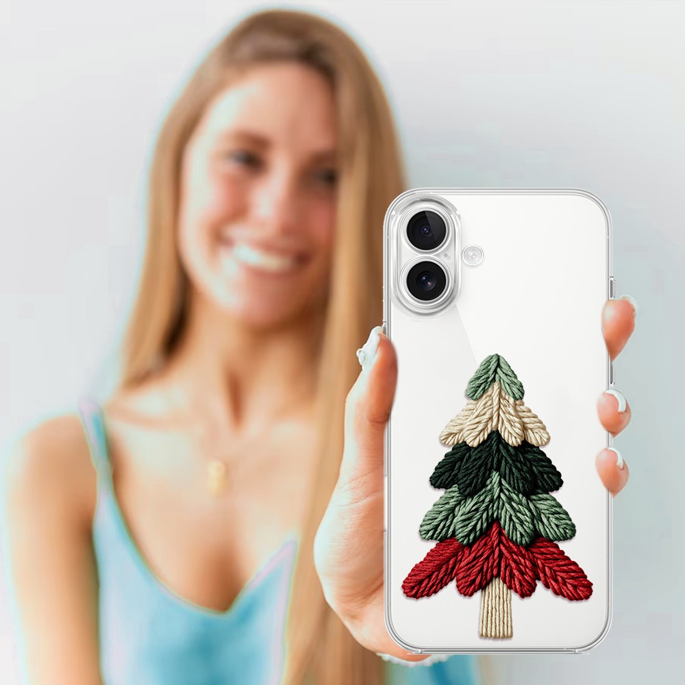 Etui do iPhone 17, Przytulne święta, Dziana choinka, przeźroczyste (2)