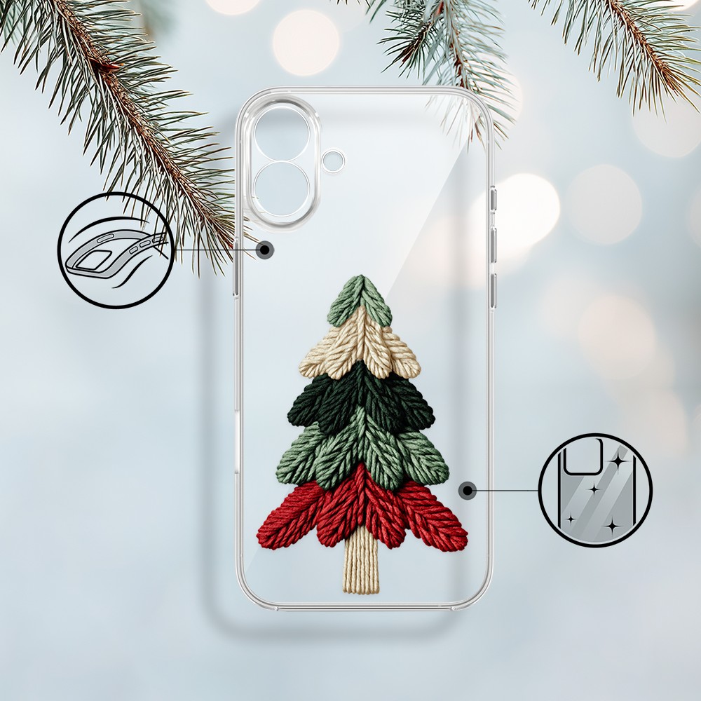 Etui do iPhone 17, Przytulne święta, Dziana choinka, przeźroczyste (5)