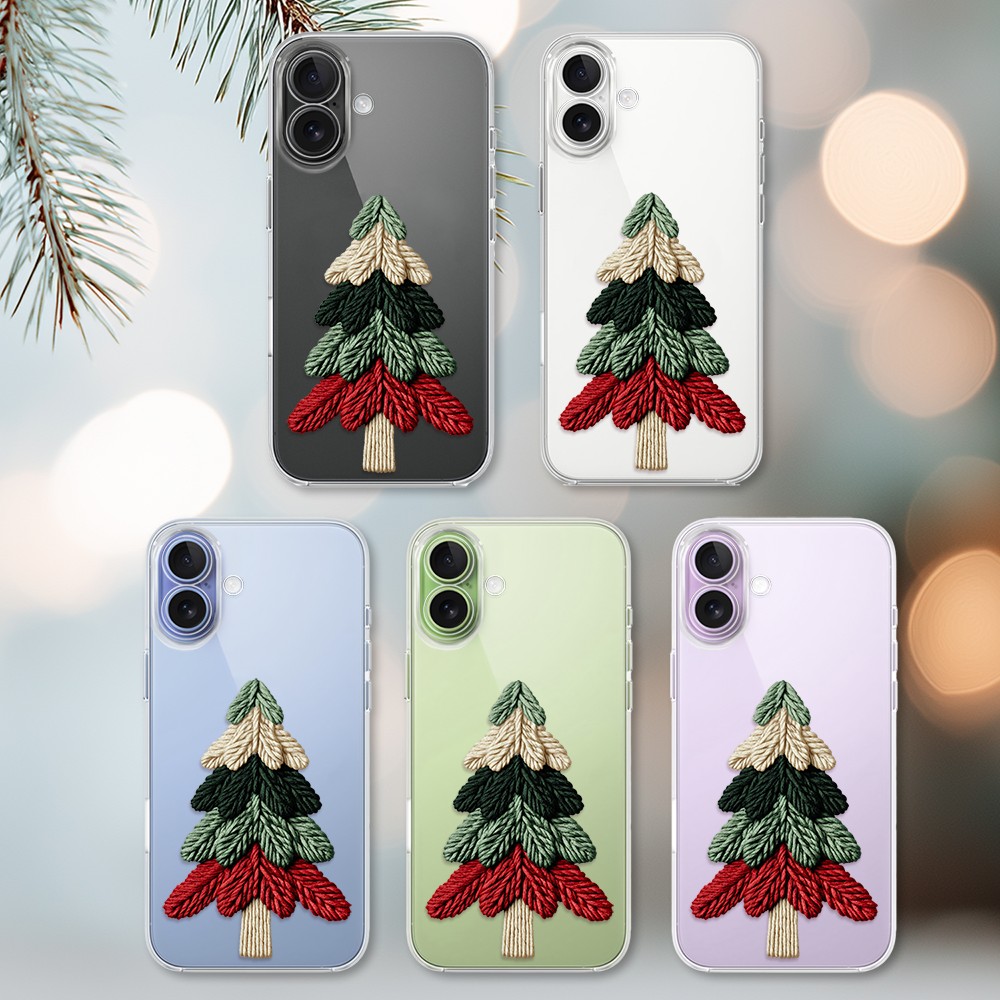 Etui do iPhone 17, Przytulne święta, Dziana choinka, przeźroczyste (6)