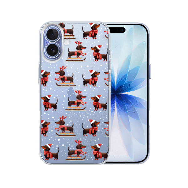 Etui do iPhone 17, Przytulne święta, Jamniki na saniach, przeźroczyste