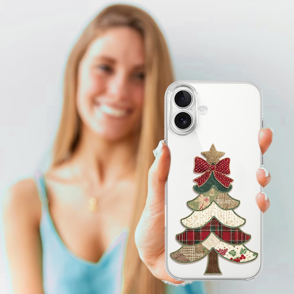 Etui do iPhone 17, Przytulne święta, Kraciasta choinka, przeźroczyste (2)