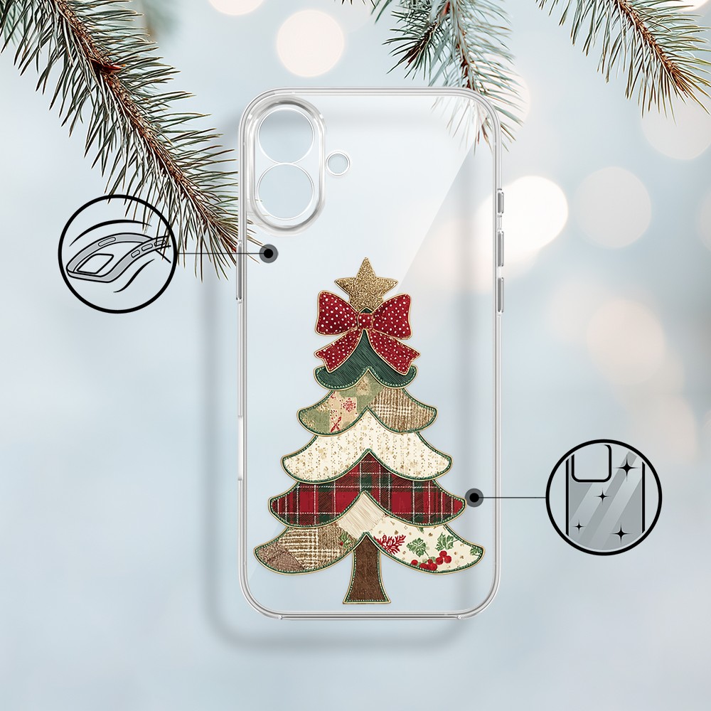 Etui do iPhone 17, Przytulne święta, Kraciasta choinka, przeźroczyste (5)