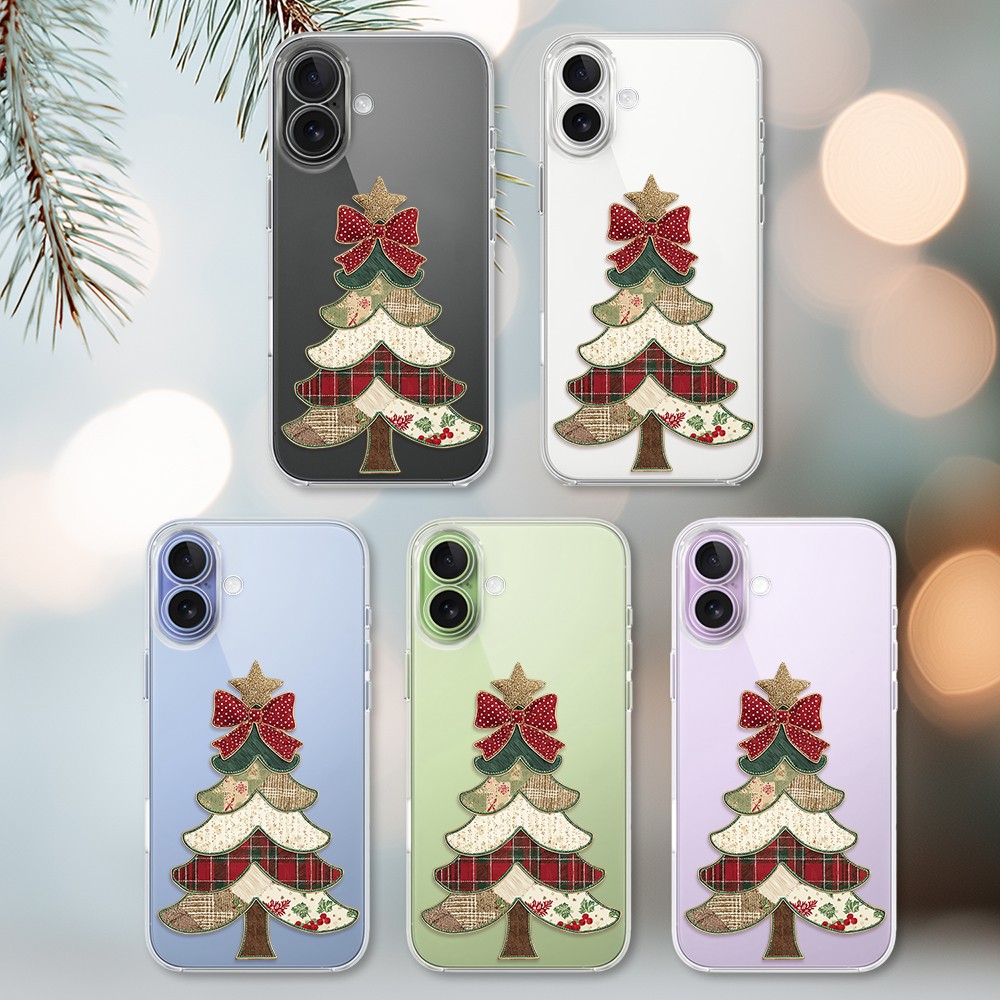 Etui do iPhone 17, Przytulne święta, Kraciasta choinka, przeźroczyste (6)