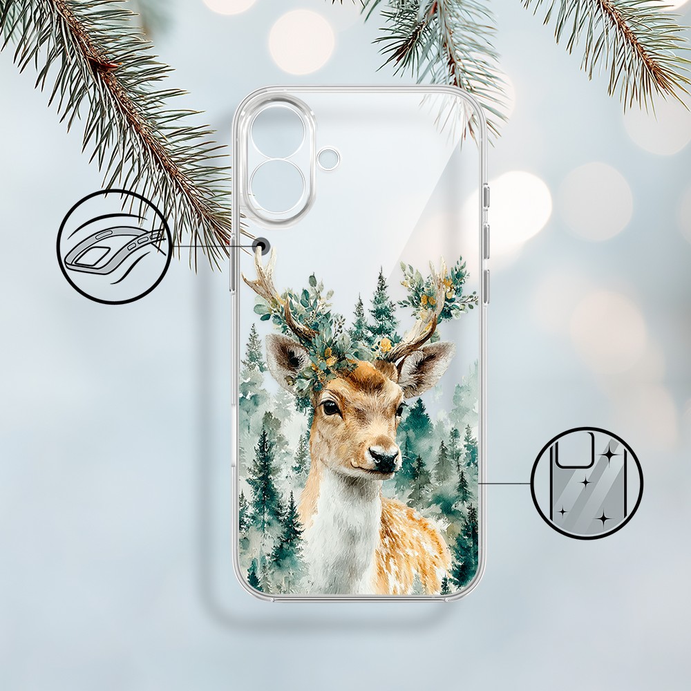 Etui do iPhone 17, Przytulne święta, Leśny Jelonek, przeźroczyste (5)