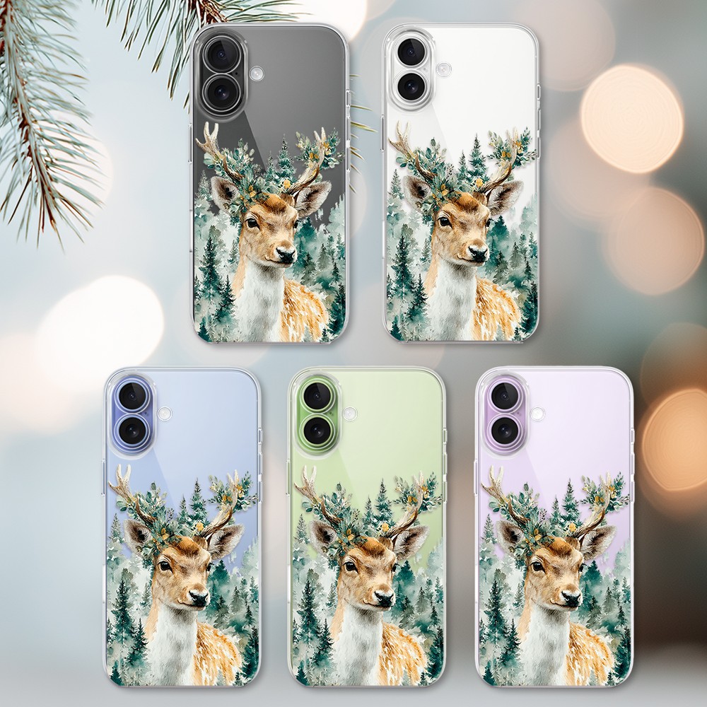 Etui do iPhone 17, Przytulne święta, Leśny Jelonek, przeźroczyste (6)