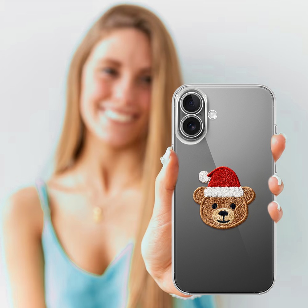 Etui do iPhone 17, Przytulne święta, Miś Mikołajek, przeźroczyste (2)