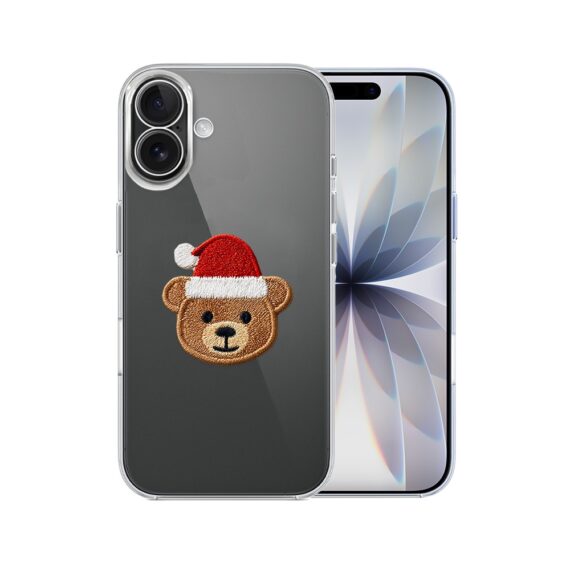 Etui do iPhone 17, Przytulne święta, Miś Mikołajek, przeźroczyste (4)