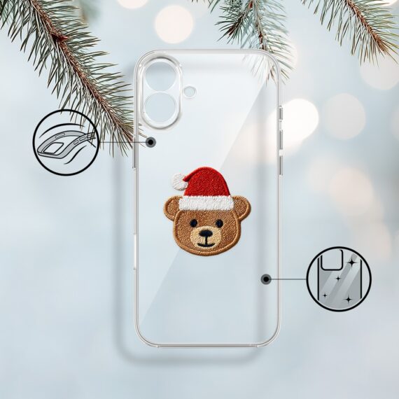 Etui do iPhone 17, Przytulne święta, Miś Mikołajek, przeźroczyste (5)