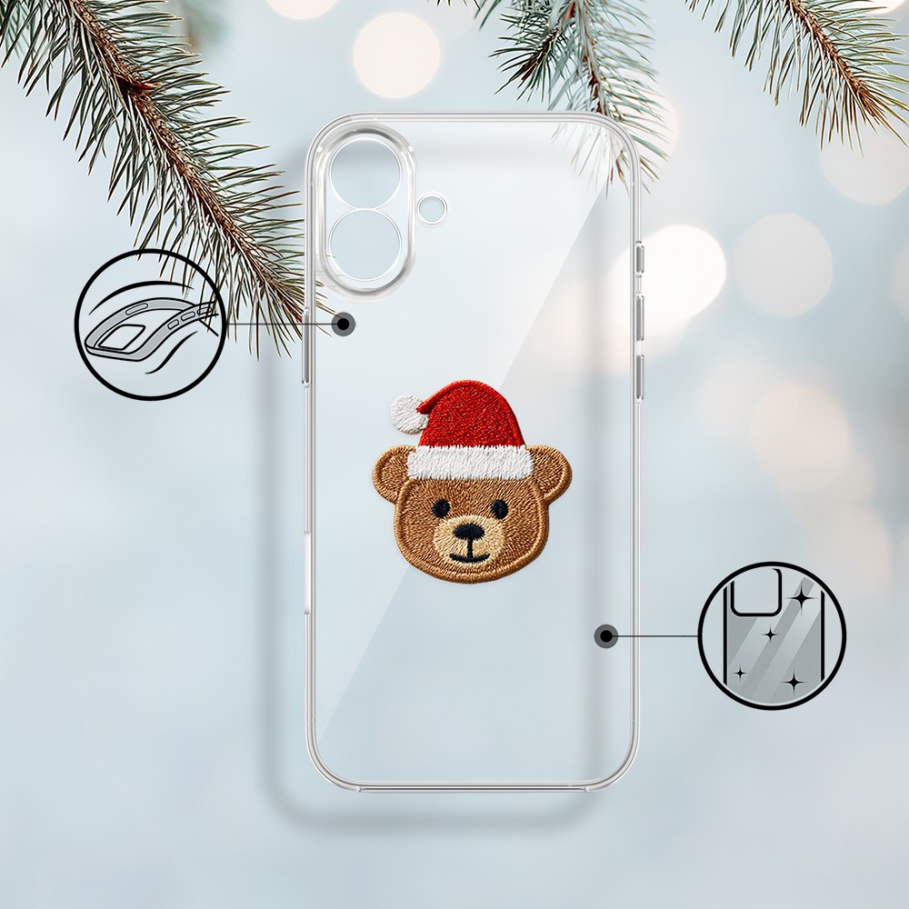 Etui do iPhone 17, Przytulne święta, Miś Mikołajek, przeźroczyste (5)
