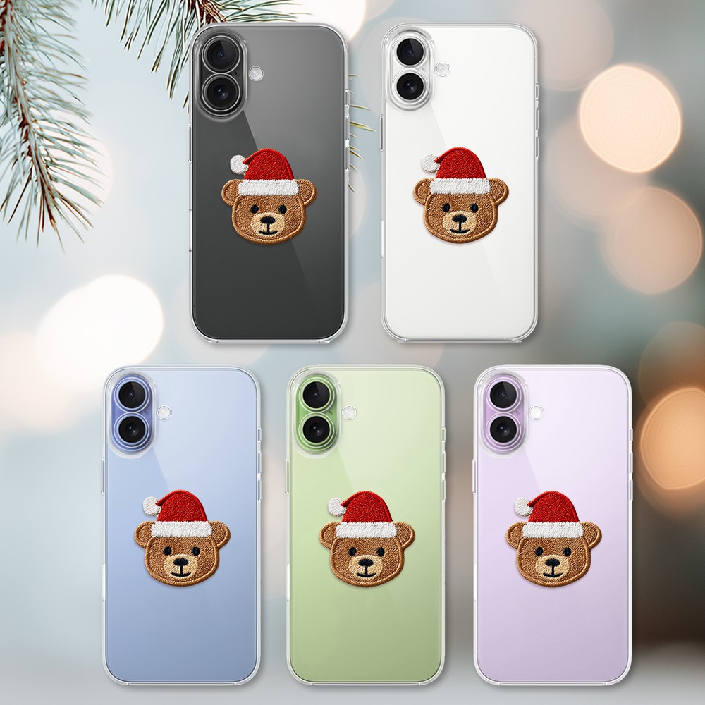 Etui do iPhone 17, Przytulne święta, Miś Mikołajek, przeźroczyste (6)