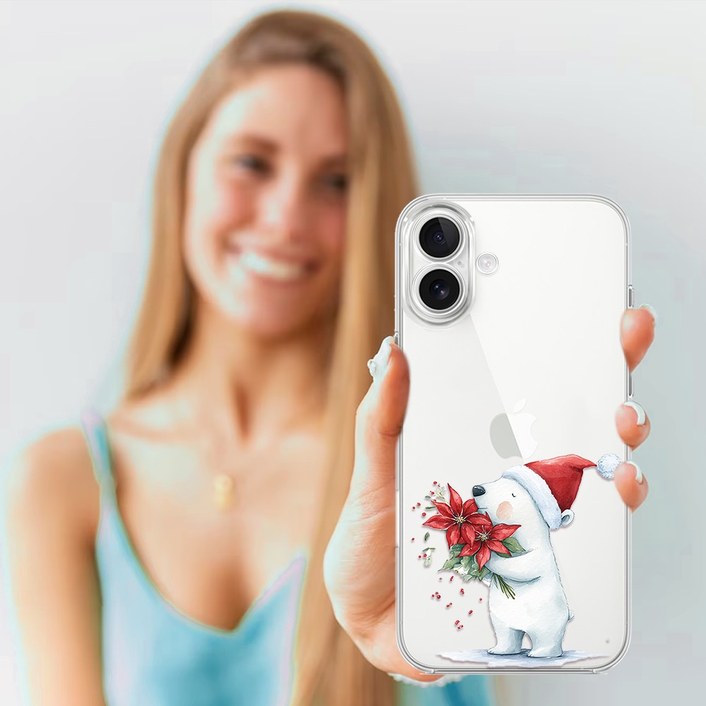 Etui do iPhone 17, Przytulne święta, Miś świąteczny, przeźroczyste (1)