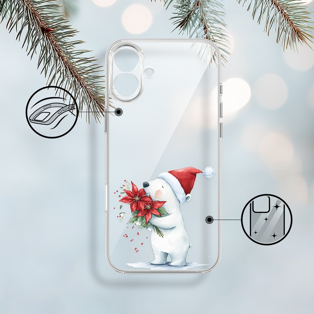 Etui do iPhone 17, Przytulne święta, Miś świąteczny, przeźroczyste (4)
