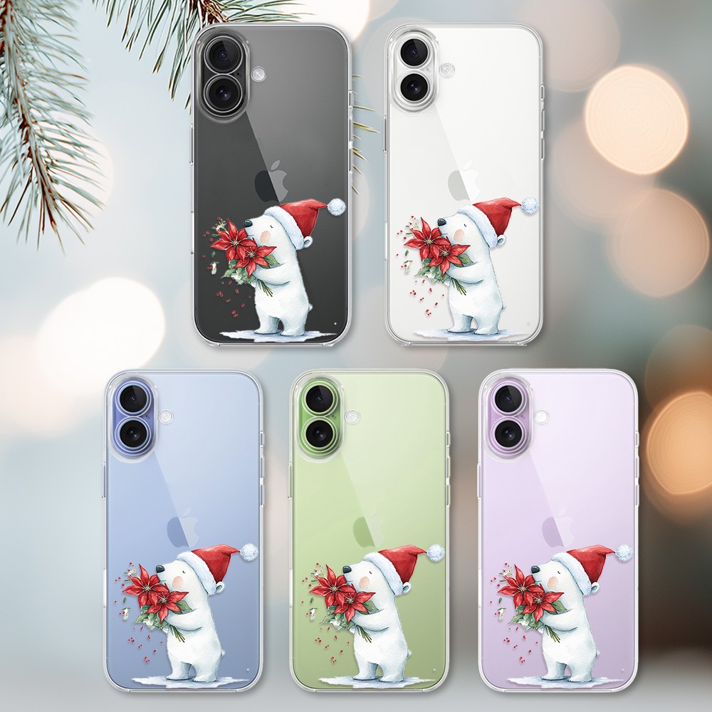 Etui do iPhone 17, Przytulne święta, Miś świąteczny, przeźroczyste (5)