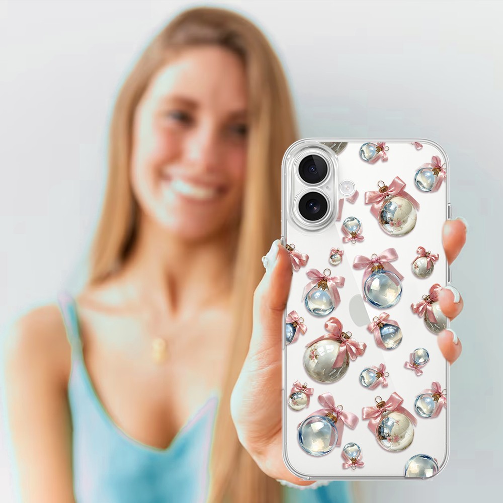Etui do iPhone 17, Przytulne święta, Pastelowe bombki, przeźroczyste (2)