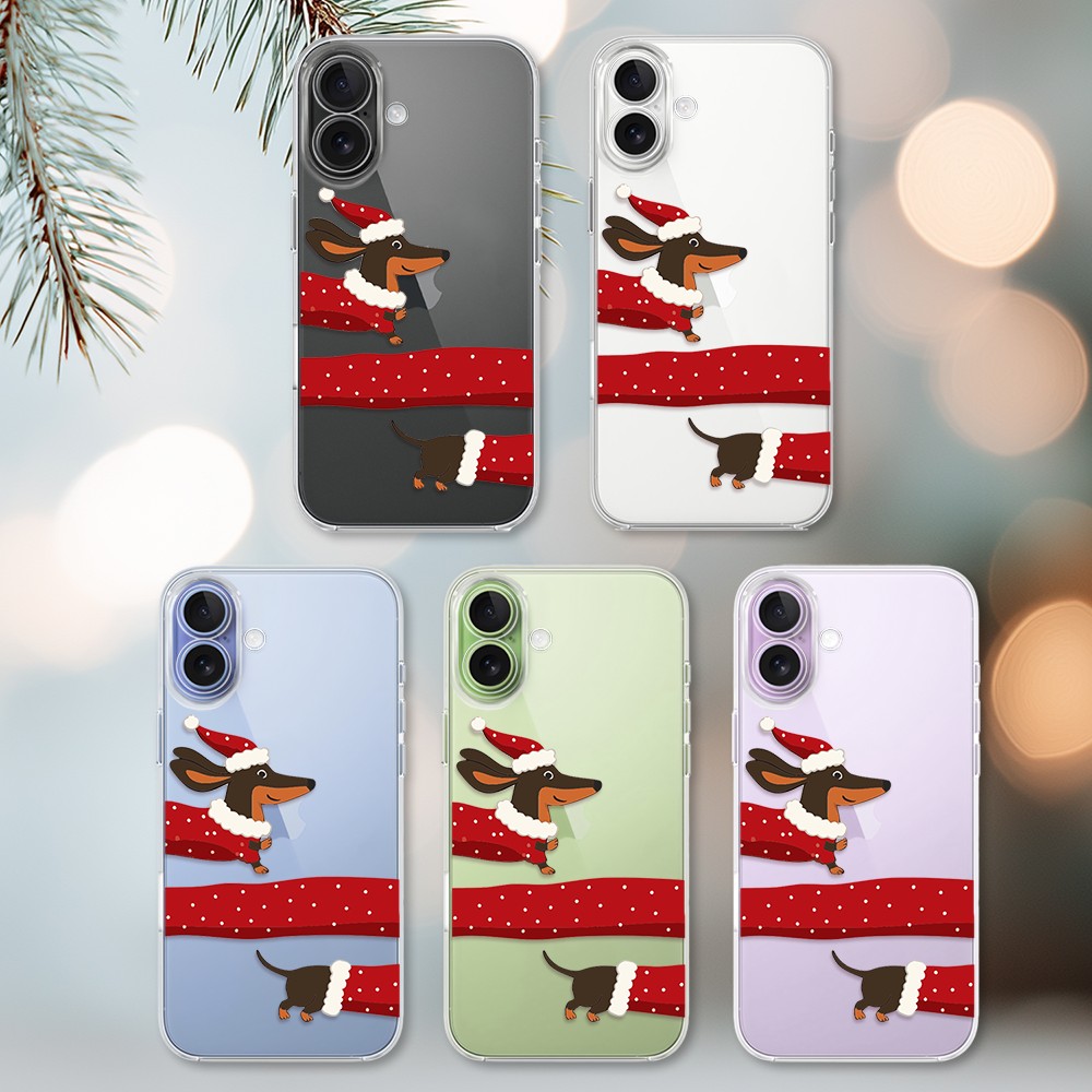 Etui do iPhone 17, Przytulne święta, Świąteczny jamnik, przeźroczyste (1)