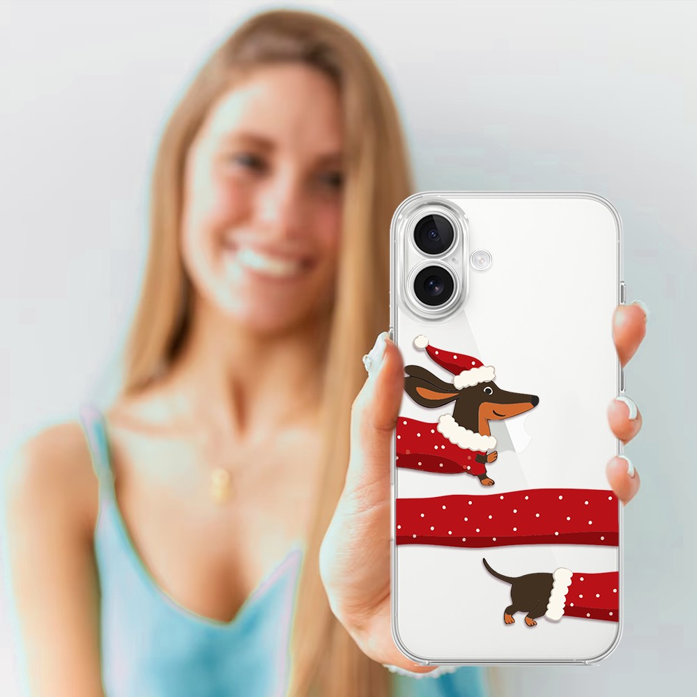 Etui do iPhone 17, Przytulne święta, Świąteczny jamnik, przeźroczyste (3)