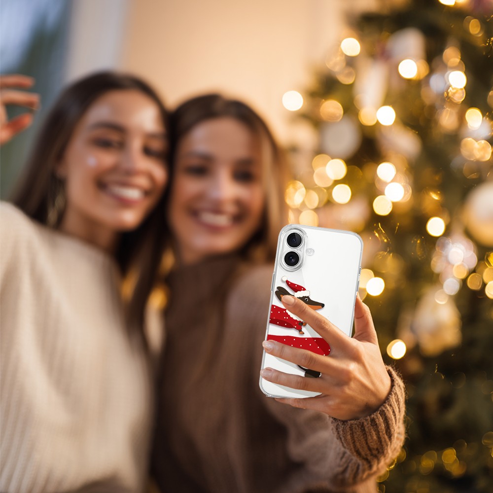 Etui do iPhone 17, Przytulne święta, Świąteczny jamnik, przeźroczyste (4)