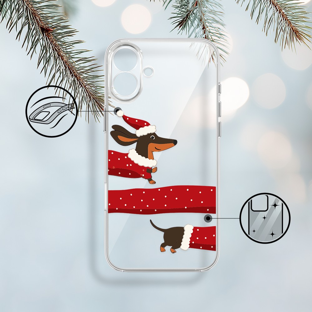 Etui do iPhone 17, Przytulne święta, Świąteczny jamnik, przeźroczyste (6)
