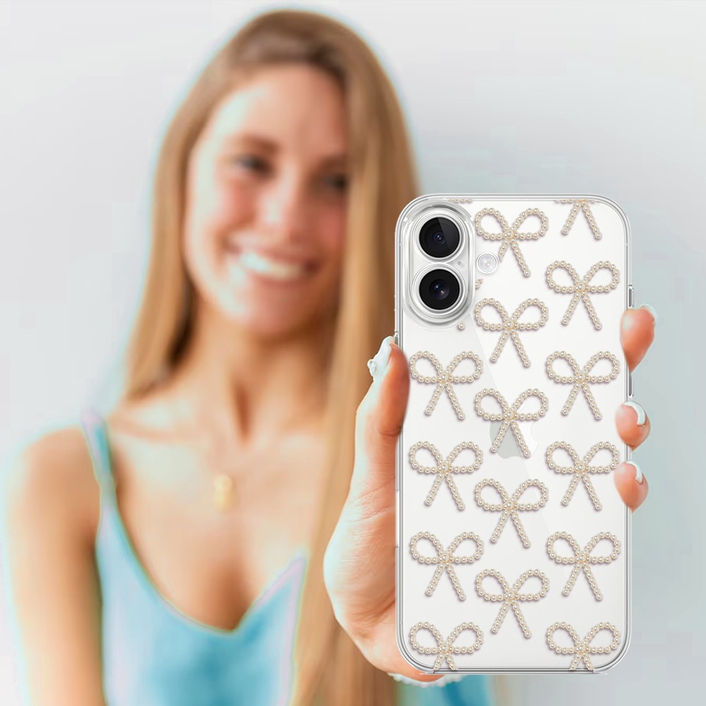 Etui do iPhone 17, Przytulne święta, Złote kokardki, przeźroczyste (1)