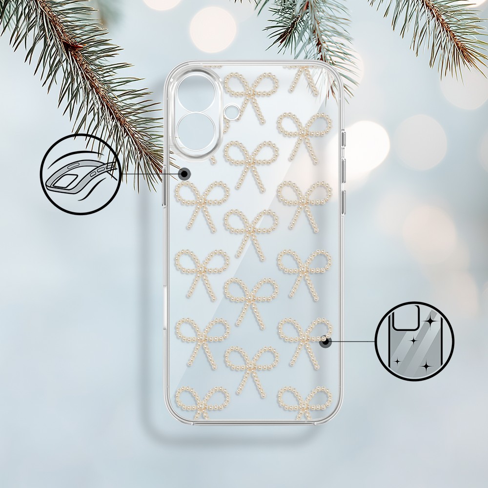 Etui do iPhone 17, Przytulne święta, Złote kokardki, przeźroczyste (4)