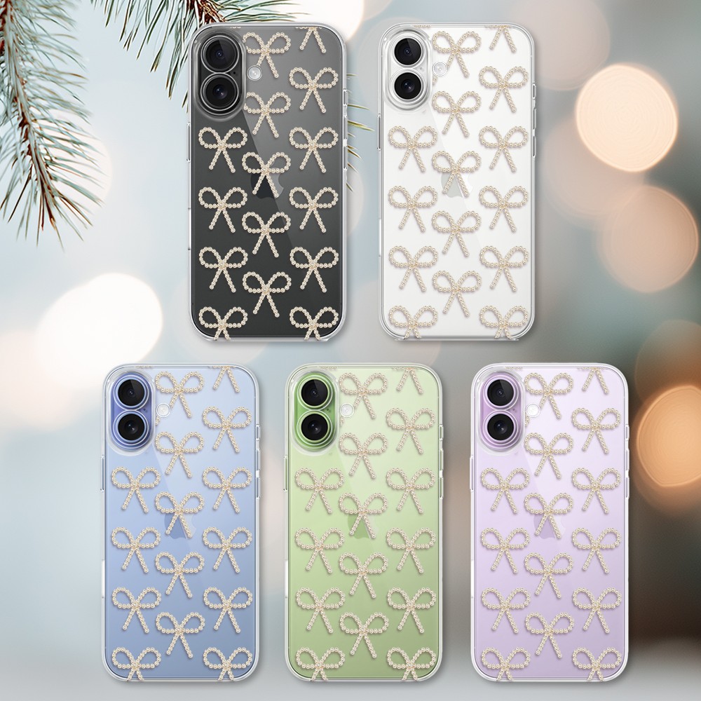 Etui do iPhone 17, Przytulne święta, Złote kokardki, przeźroczyste (5)