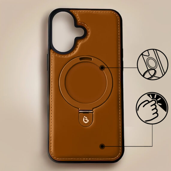 Etui do iPhone 17 Slim Leather MagSafe Stand z podstawką, brązowe (3)