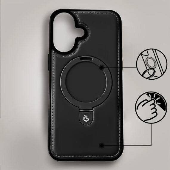 Etui do iPhone 17 Slim Leather MagSafe Stand z podstawką, czarne (2)
