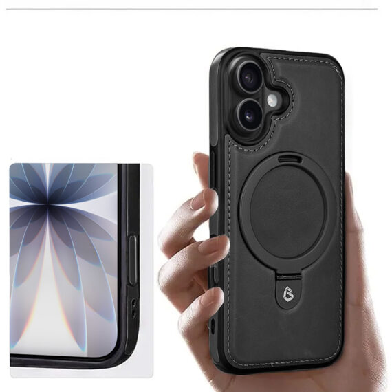 Etui do iPhone 17 Slim Leather MagSafe Stand z podstawką, czarne (5)