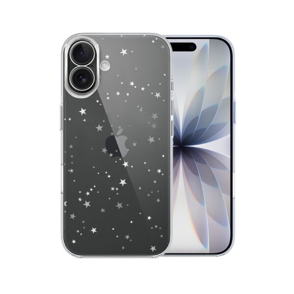 Etui do iPhone 17, srebrne gwiazdki, przeźroczyste