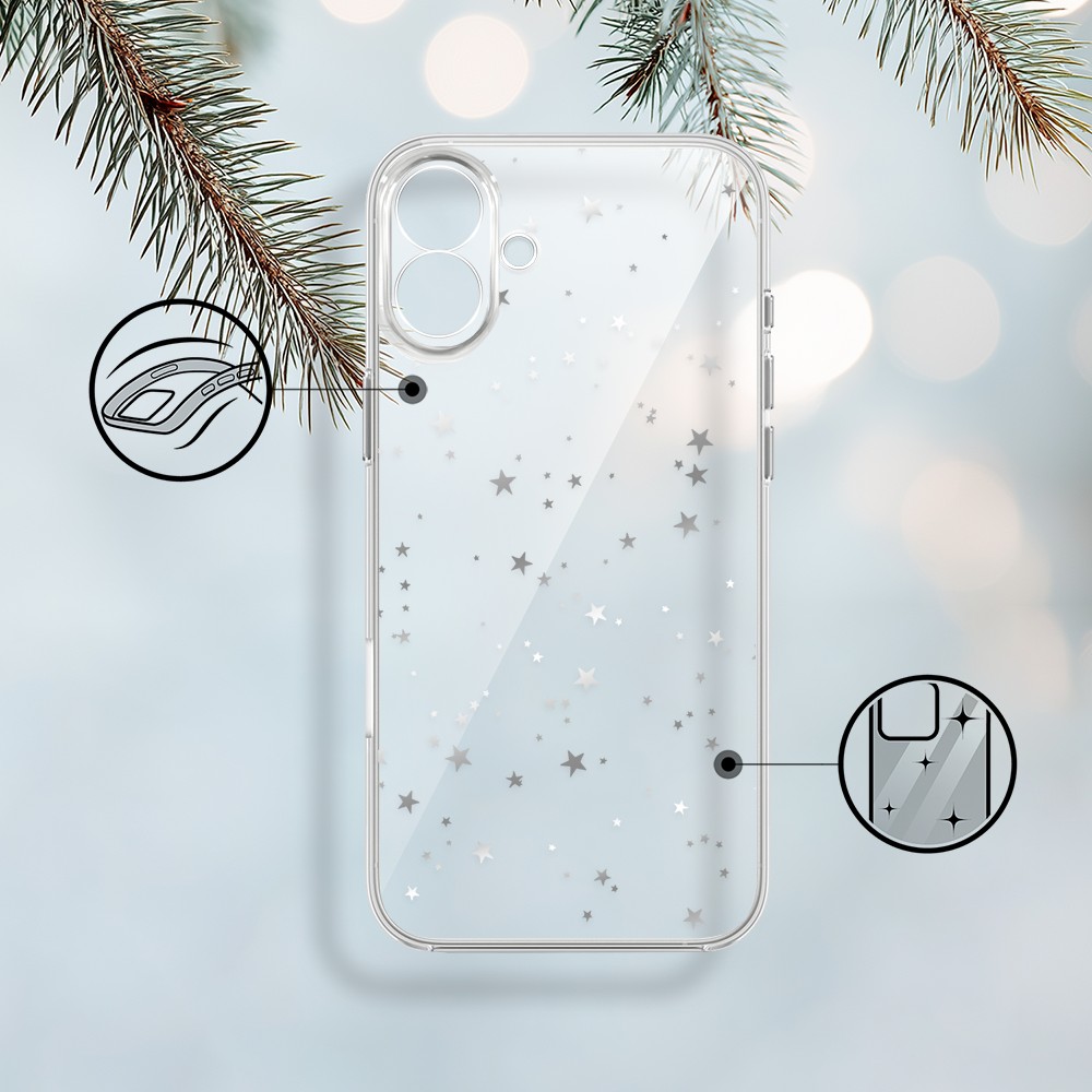 Etui do iPhone 17, Zimowa Magia, Szampańskie gwiazdki, przeźroczyste (5)