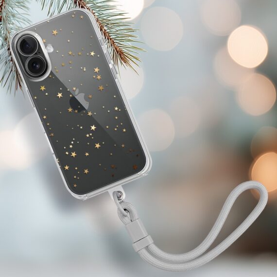 Etui do iPhone 17, Zimowa Magia, Złote gwiazdki, przeźroczyste (1)