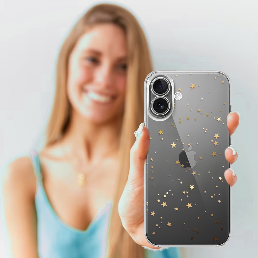 Etui do iPhone 17, Zimowa Magia, Złote gwiazdki, przeźroczyste (2)
