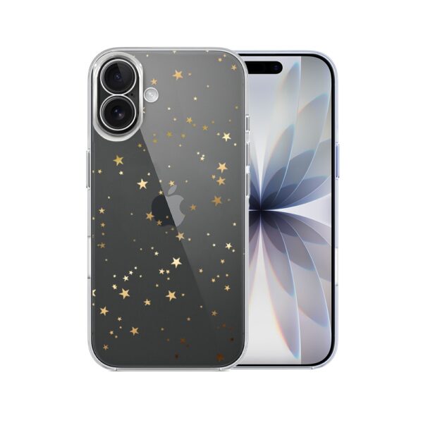 Etui do iPhone 17, złote gwiazdki, przeźroczyste