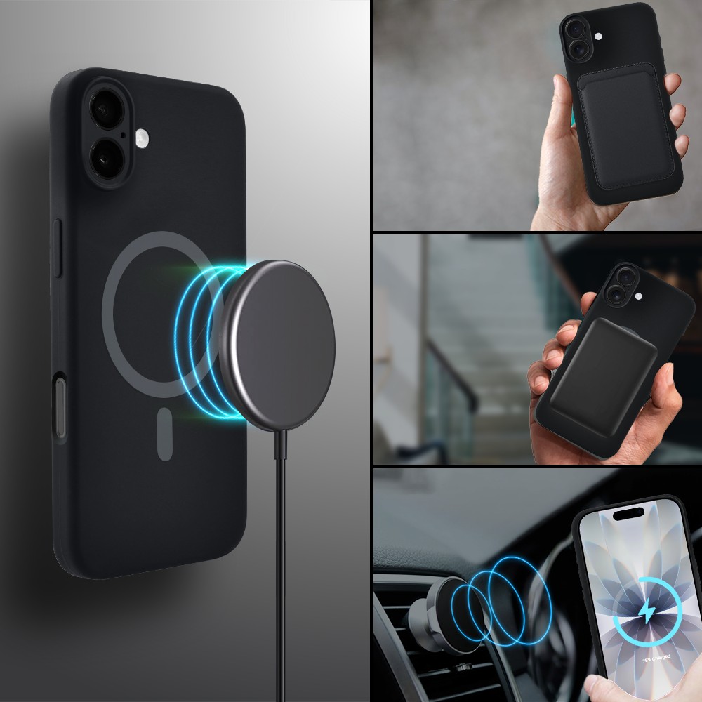 Etui do iPhone 17, silikonowe z MagSafe, mikrofibra soft touch z osłoną na aparat, czarne (1)