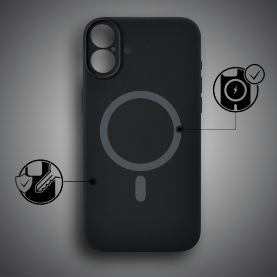 Etui do iPhone 17, silikonowe z MagSafe, mikrofibra soft touch z osłoną na aparat, czarne (9)