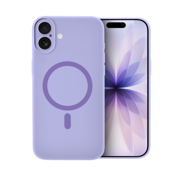 Etui do iPhone 17, silikonowe z MagSafe, mikrofibra soft touch z osłoną na aparat, fioletowe liliowe