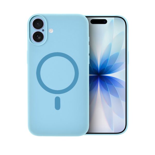 Etui do iPhone 17, silikonowe z MagSafe, mikrofibra soft touch z osłoną na aparat, jasny niebieski