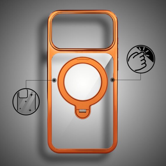 Obszar kompozycji 2Etui do iPhone 17 Pro Max Slim Magsafe Stand, twarde z podstawką, pomarańczowe